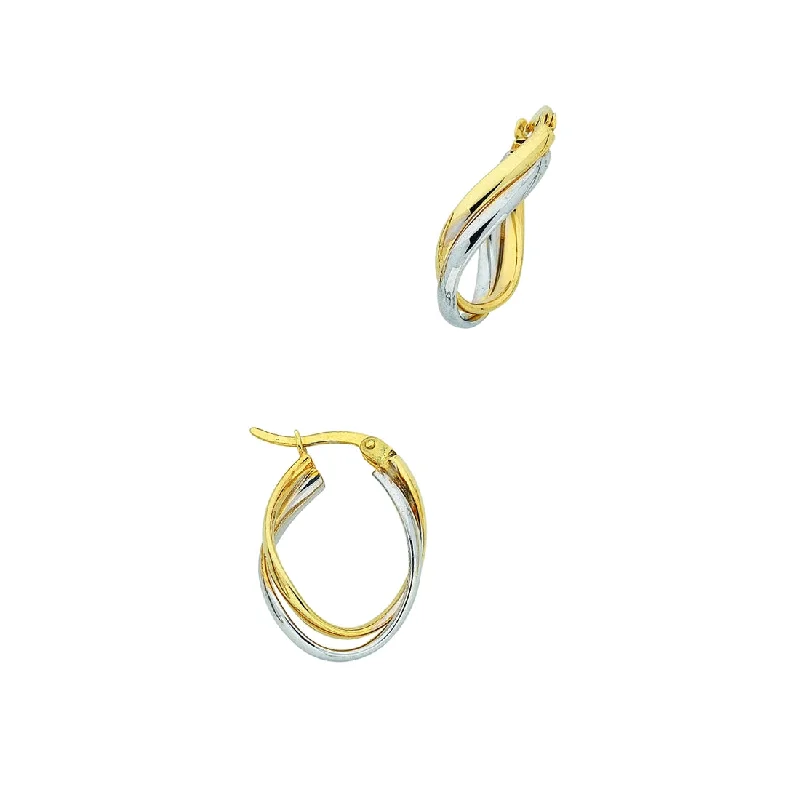 romantic pearl earrings for women -9ct Two Tone Gold Silver Infused Oval Crossover Hoop Earrings