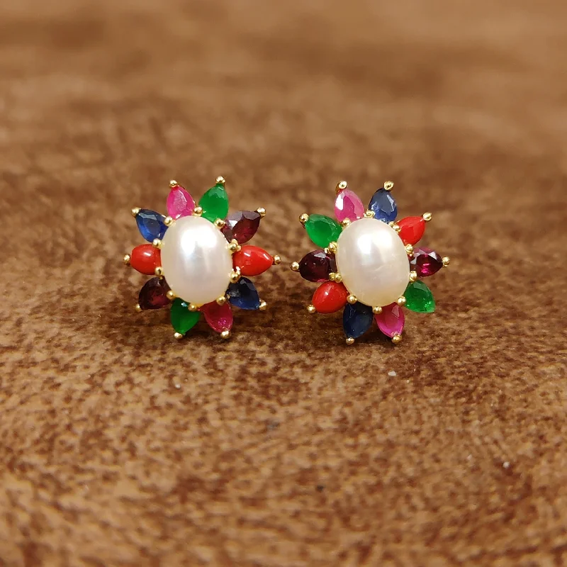 fashion hoop earrings for women -MULTICOLOUR SEMI PRECIOUS PEARL OVAL STUDS