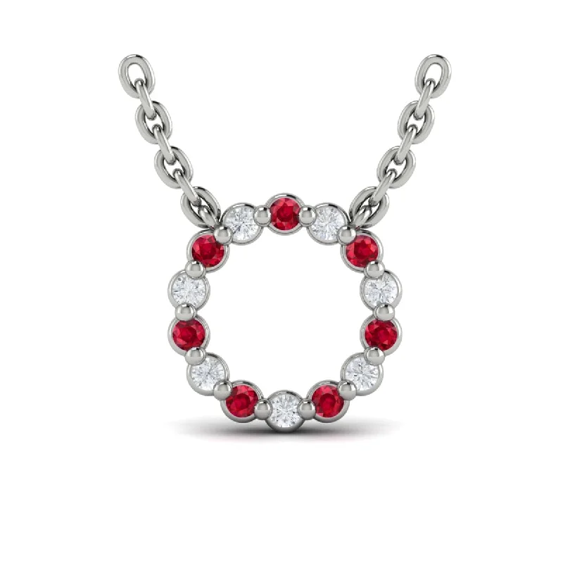 silver chain necklaces for women -Diamond and Ruby  Open Circle Pendant Link Necklace