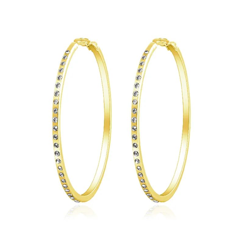 stud pearl earrings for women -Gold Plated 50mm Hoop Earrings Created with Zircondia® Crystals