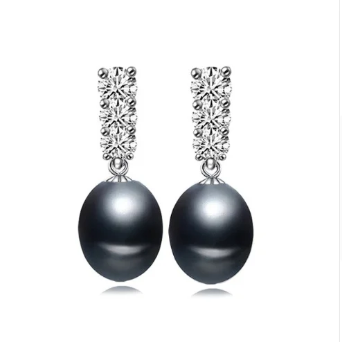 bright gemstone earrings for women -Exotic Black Freshwater Pearl CZ Drop Earrings