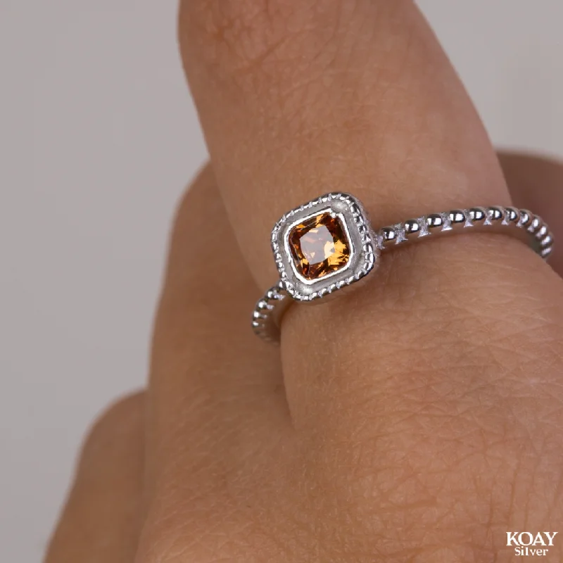 custom gemstone rings -Zircon Ring (081-Light Orange)