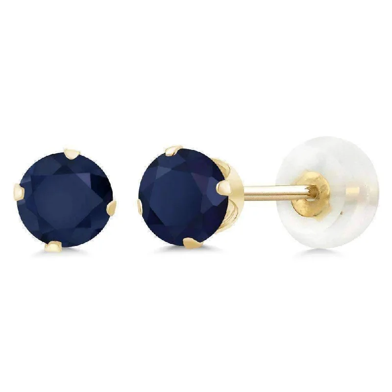 silver hoop earrings for women -Genuine 1.20CTW Sapphire 10K Yellow Gold IOBI Precious Gems Stud Earrings