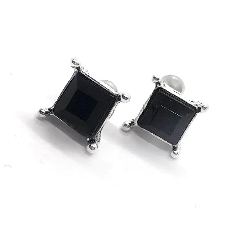 luxury hoop earrings for women -Bohemia Black Square Stud Earrings