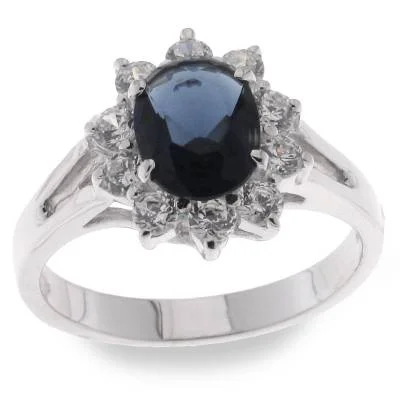 trendy wedding rings for women -Sterling Silver Cz Sapphire Cluster Ring