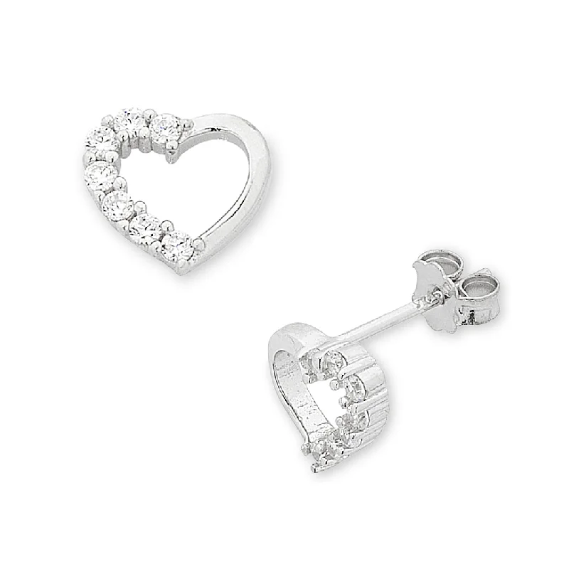 gemstone stud earrings for women -Children's Sterling Silver Open Heart Cubic Zirconia Earrings