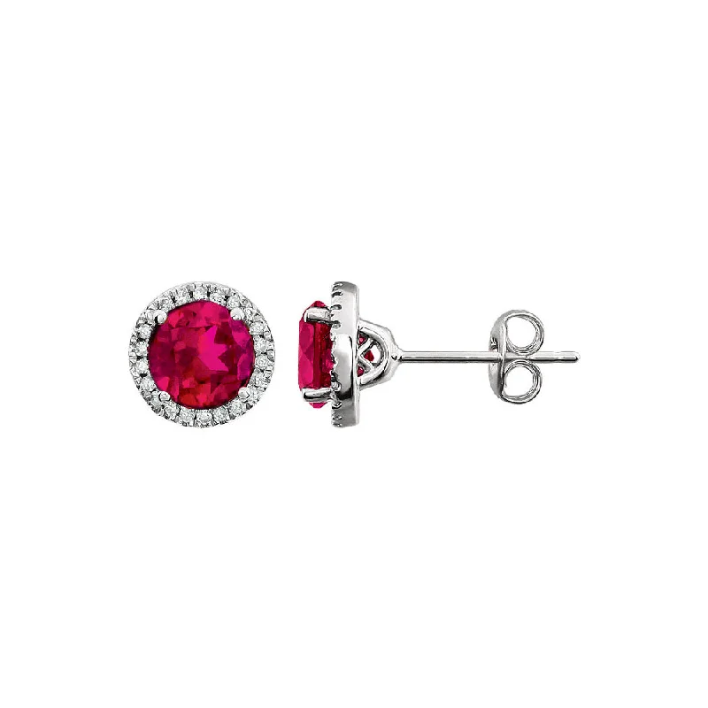 gold drop earrings for women -8mm Halo Style Created Ruby & Diamond Earrings in 14k White Gold