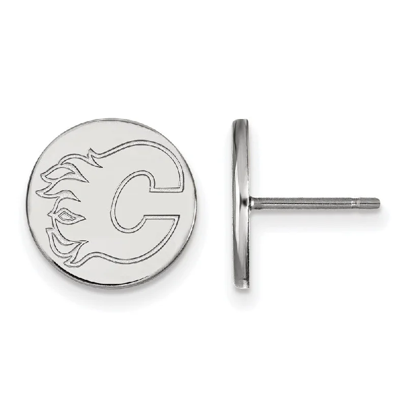 layered drop earrings for women -Sterling Silver NHL Calgary Flames Small Disc Post Earrings