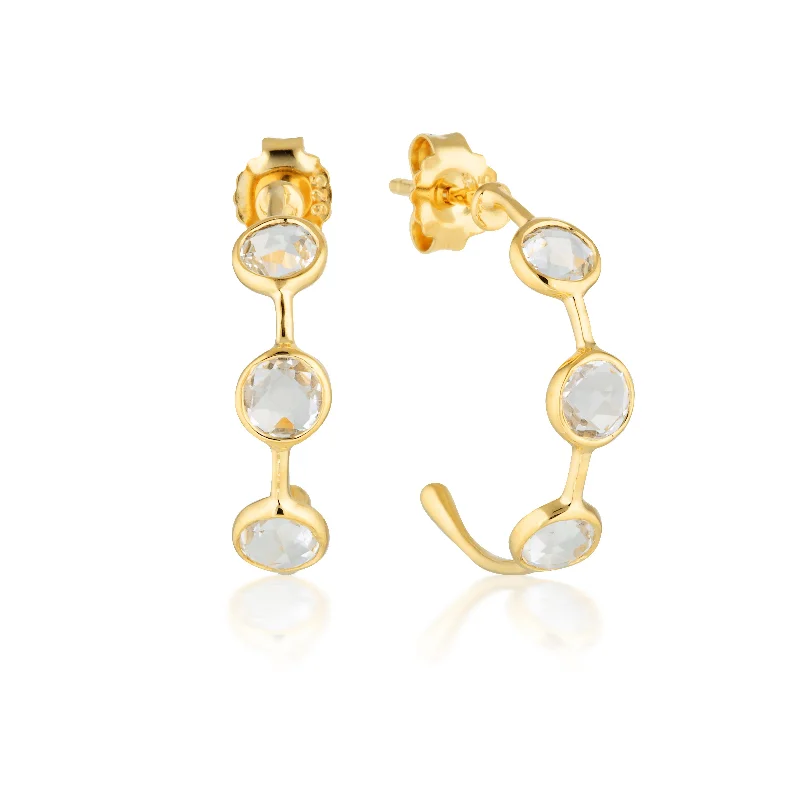 layered drop earrings for women -Georgini Kiklo White Topaz Gold Hoop Earrings