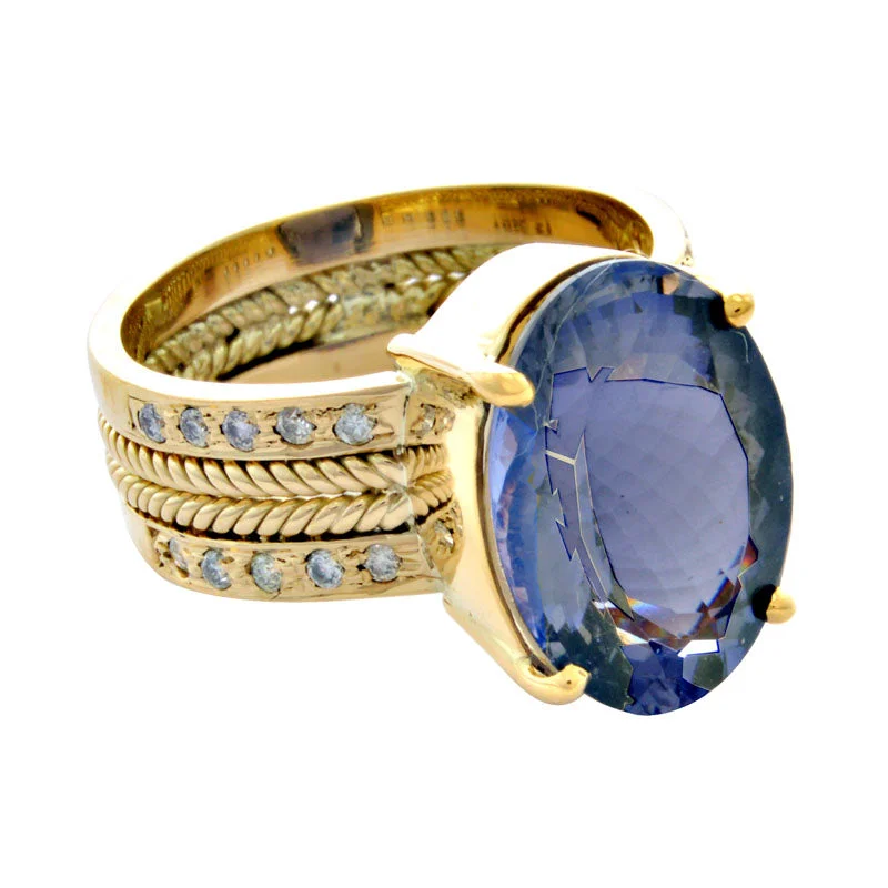 custom engagement rings for women -Ring-Iolite and Diamond