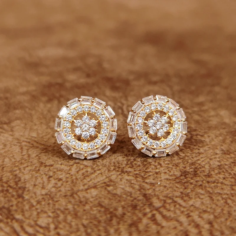 bold statement earrings for women -DIAMOND LOOK CZ STUDDED ROUND SHAPED STUDS