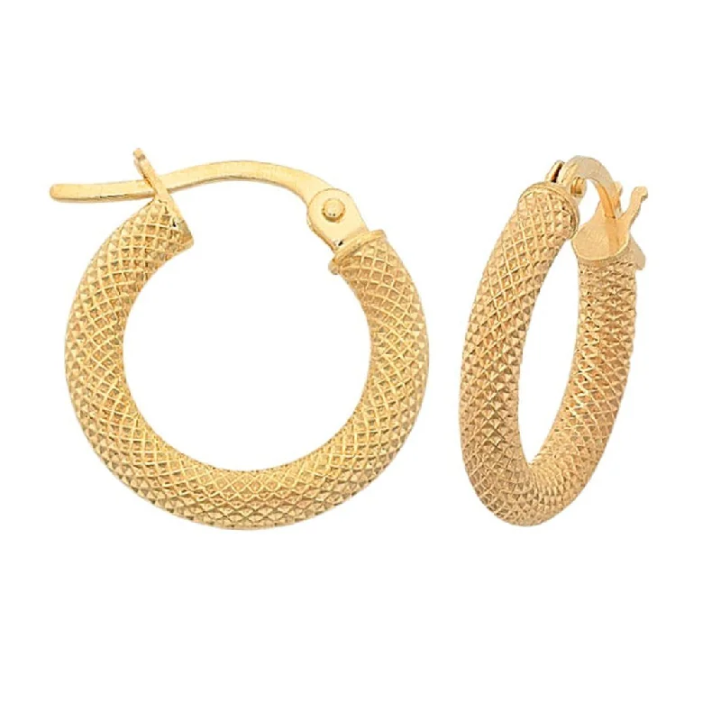 crystal earrings for women -Fancy Mesh 10mm Hoop Earrings in 9ct Yellow Gold