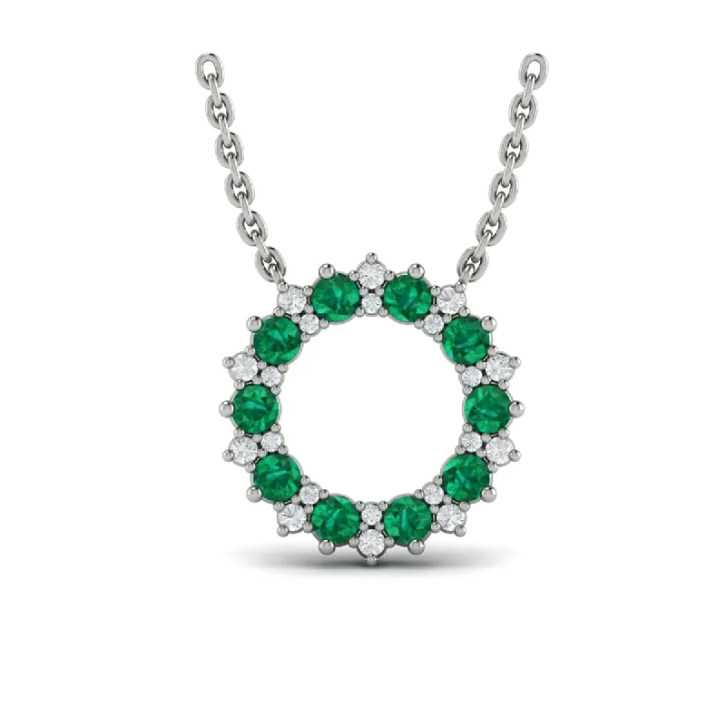 diamond necklaces for women -Diamond and Emerald Open Starburst Circle Pendant Necklace