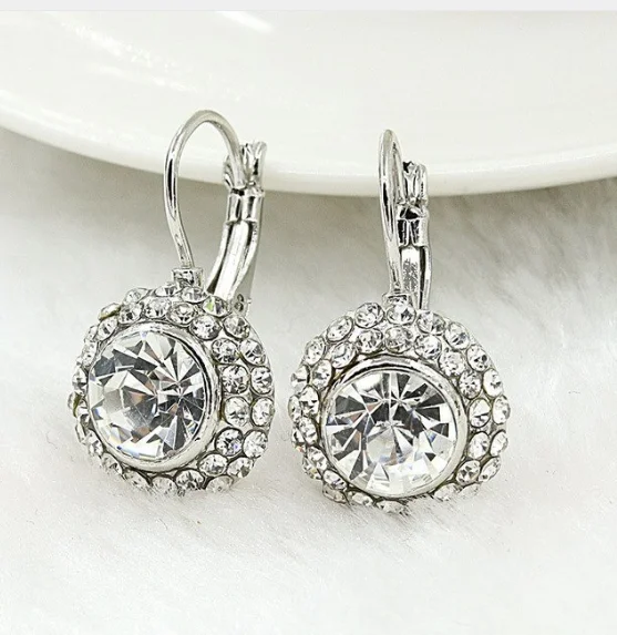 chic crystal earrings for women -Crystal Clear on White Gold Bezel Set IOBI Crystals Earrings