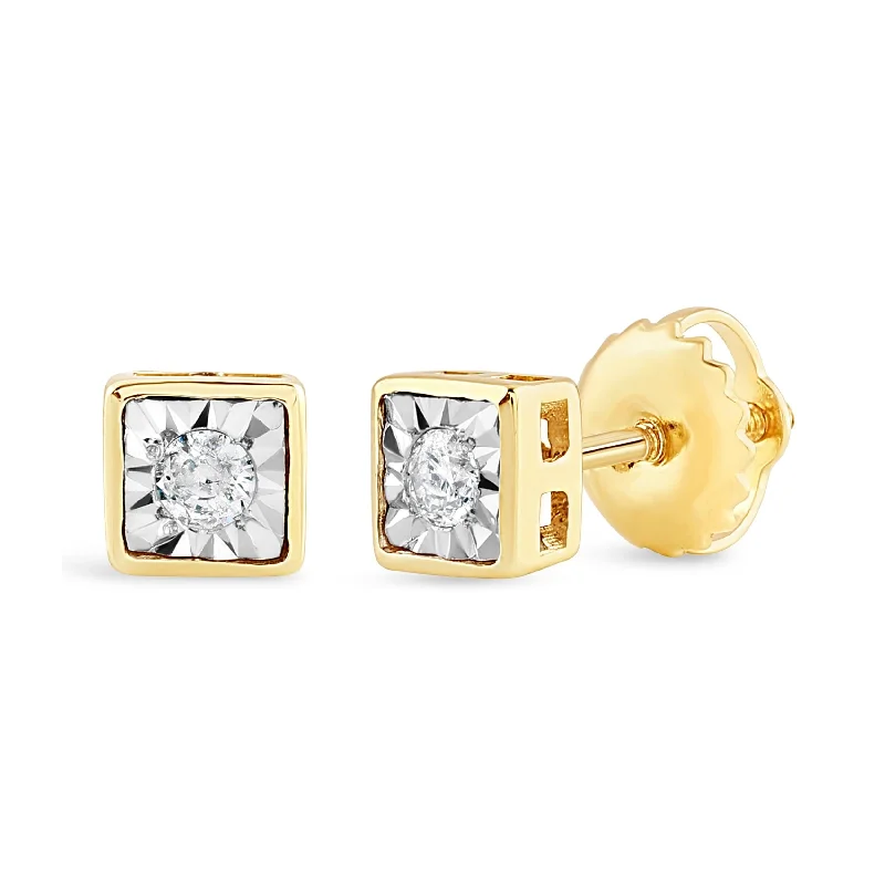 elegant pearl earrings for women -Children's Square Shape Stud Earrings with 0.07ct of Diamonds in 9ct Yellow Gold