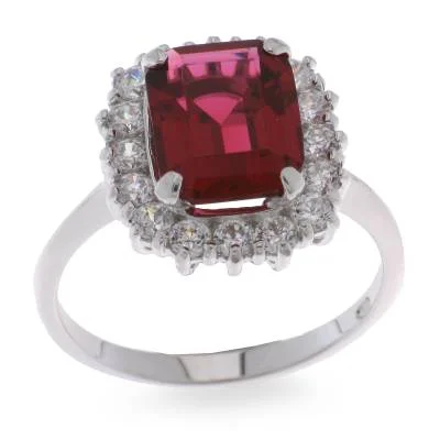 luxury wedding rings for women -Sterling Silver CZ Ruby Halo Ring