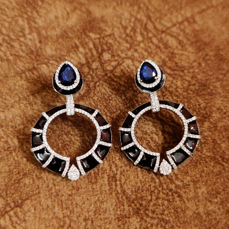 bridal earrings for women -BLUE SAPPHIRE CZ STUDDED MEENAKARI EARRINGS