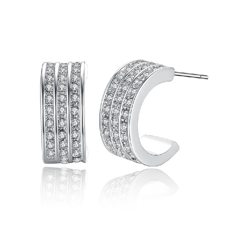 multi-layer earrings for women -Flashy CZ Half Hoop Earrings