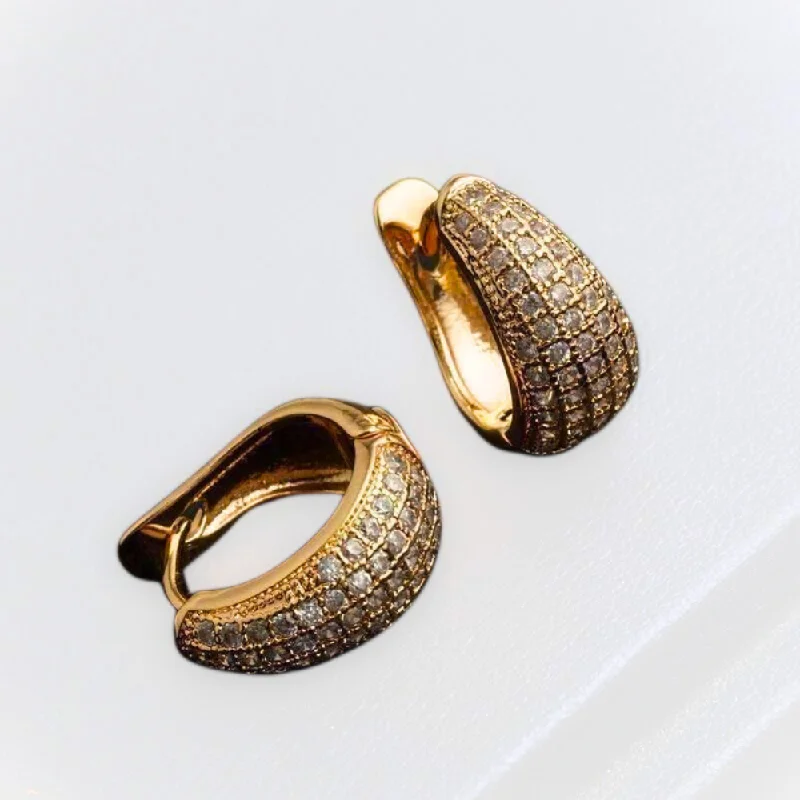 dazzling earrings for women -CZ Encrusted Creole Hoop Earrings in 18K White or Yellow Gold for Women Special Occasions Birthday Holiday