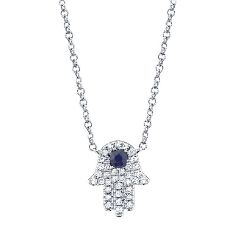 chic gemstone necklaces for women -Shy Creation Diamond & Blue Sapphire Hamsa Pendant Necklace