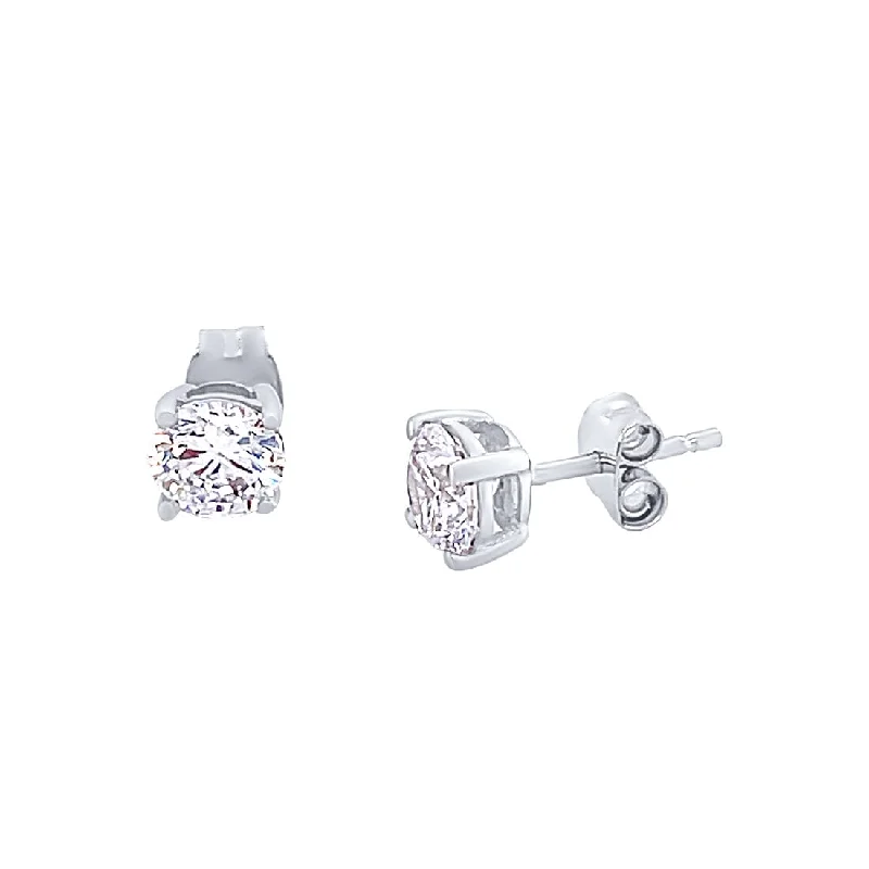 vintage earrings for women -Cubic Zirconia 5mm Claw Stud Earrings in 9ct White Gold