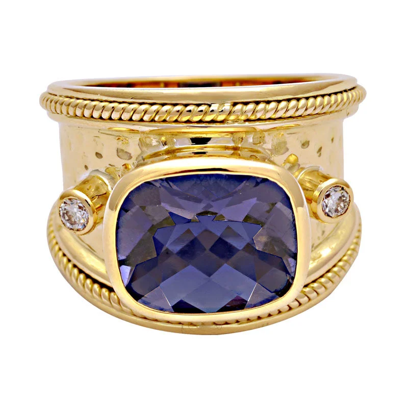 sapphire rings for women -Ring-Iolite and Diamond