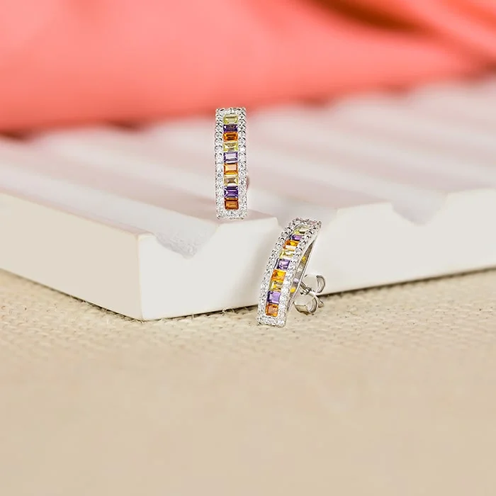 sparkling hoop earrings for women -Crescent Multicolor Studs