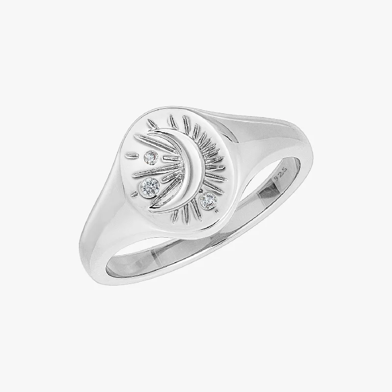 gemstone wedding rings -Tarot Moon Signet Ring Silver