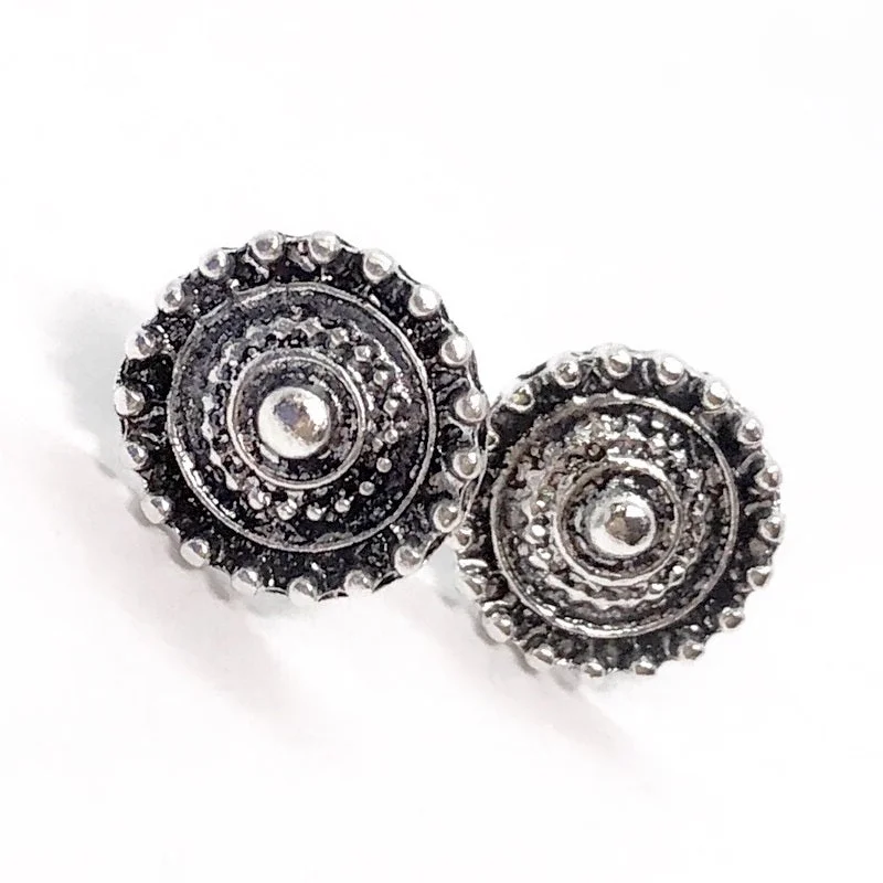 statement crystal earrings for women -Bohemia Silver Shield Button Stud Earrings