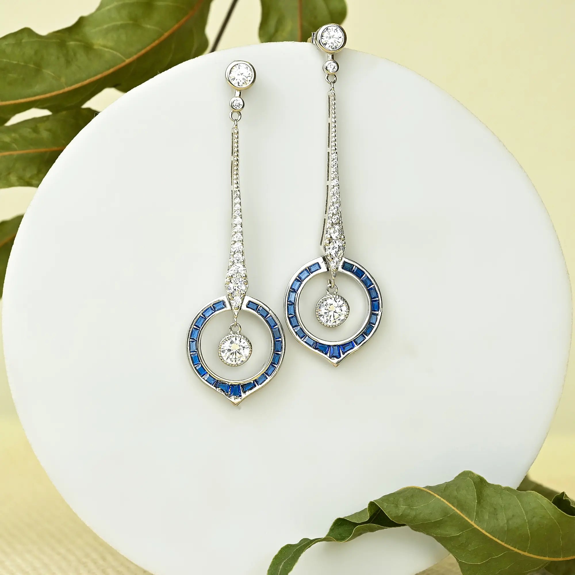 sparkling earrings for women -Blue and White Cz Cascade Earrings