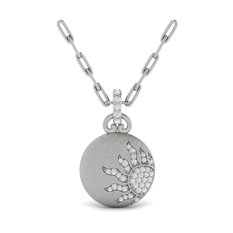 elegant chain necklaces for women -Diamond Sun Pendant Link Necklace