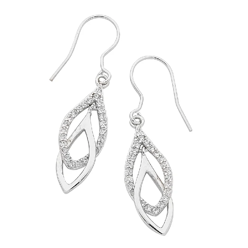 wedding diamond earrings for women -Sterling Silver Interlocked Drop Earrings