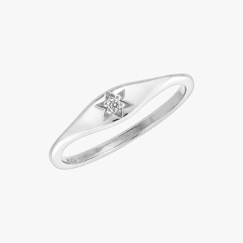 vintage engagement rings for women -Mini Starburst Signet Ring Silver