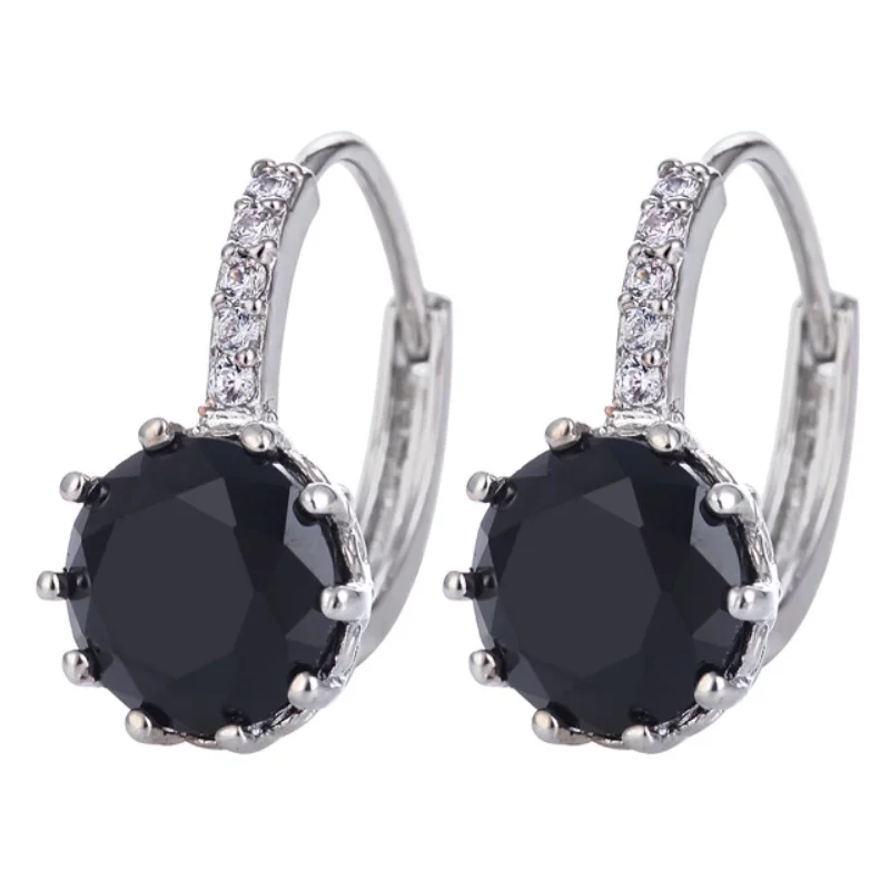 personalized earrings for women -14K Gold Plated Perfect Black 3.5CTW CZ Solitaire Hoop Earrings For Woman