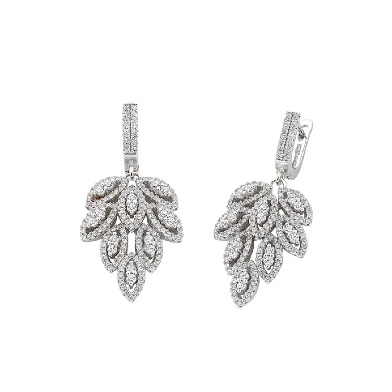 chic gold earrings for women -Sterling Silver Cubic Zirconia Leaf Cluster Drop Earrings