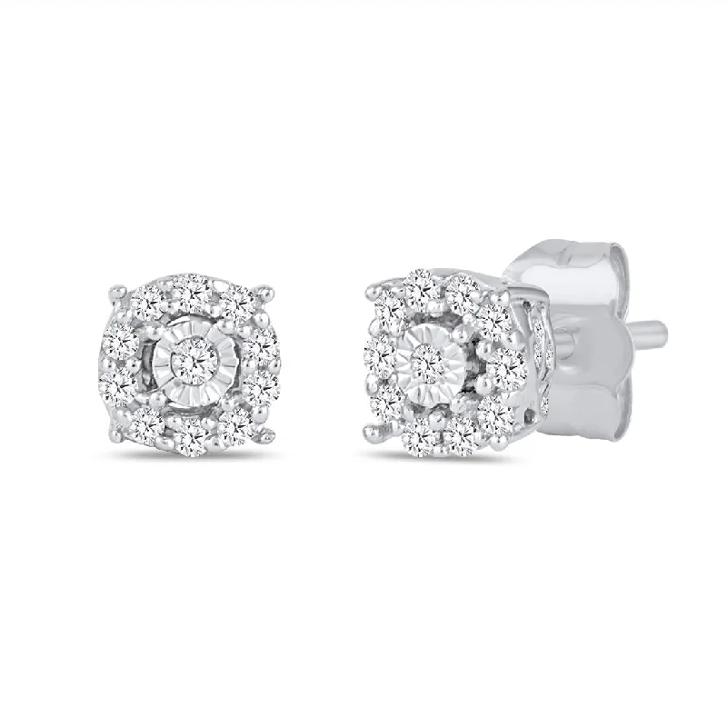 stud pearl earrings for women -Tia Miracle Halo Diamond Stud Earrings in 9ct White Gold