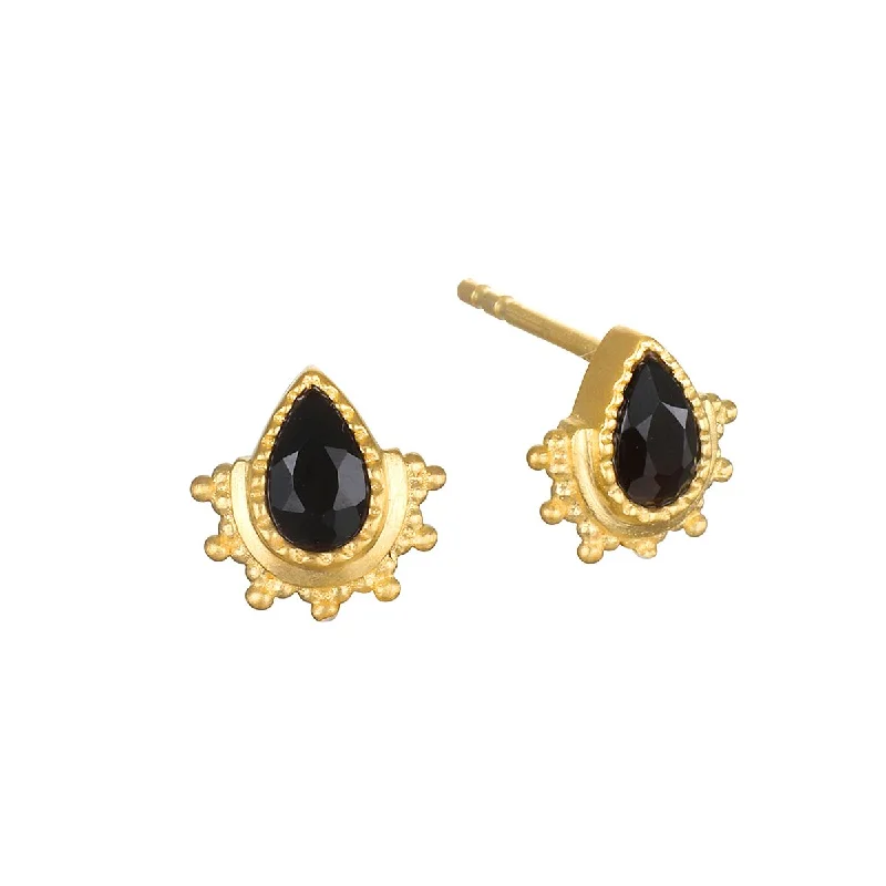 flower earrings for women -Eternal Light Black Onyx Stud Earrings