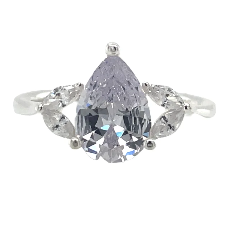 geometric rings for women -Sterling Silver Cz Pear And Marquise Ring