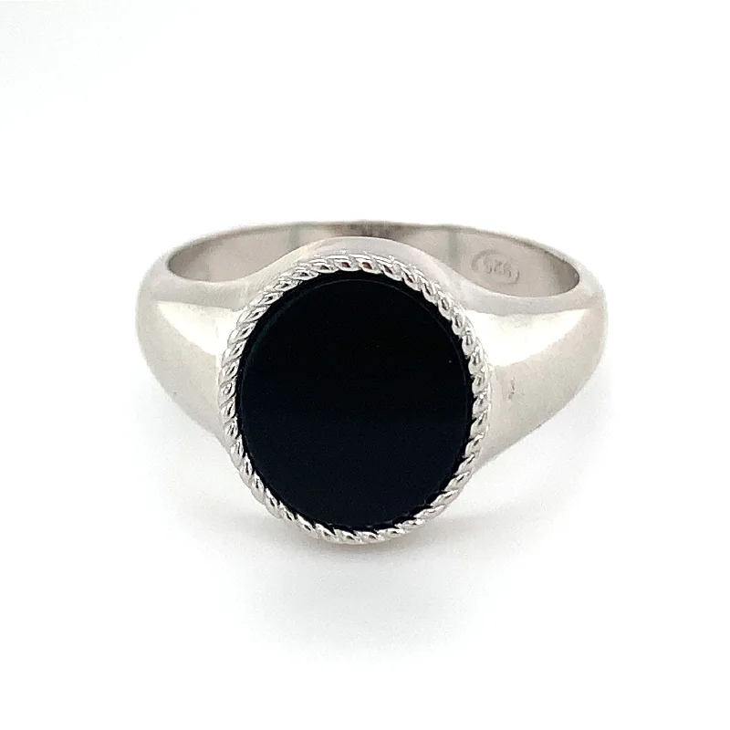 promise rings for couples -Sterling Silver Mens Onyx Signet Ring