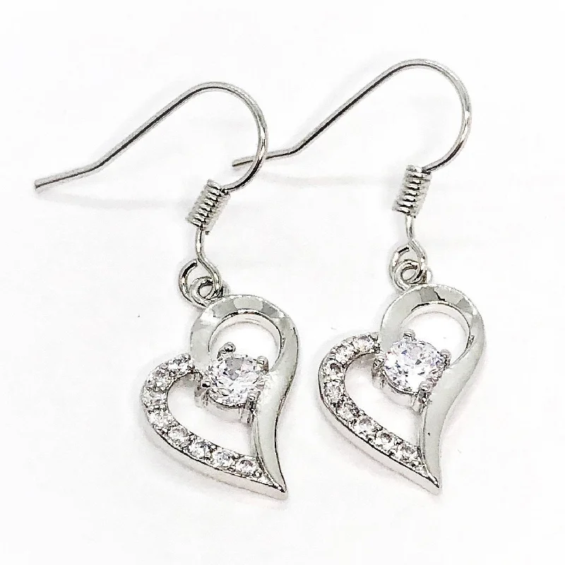 diamond earrings for women -Exaggerated Silver Heart White Zirconia Earrings