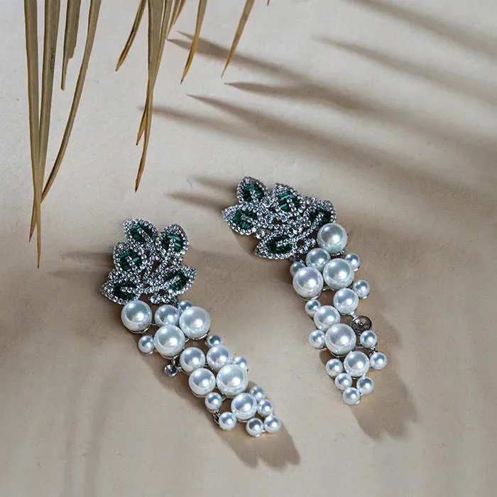 bridal earrings for women -Emerald Branches CZ Leaves Earrings