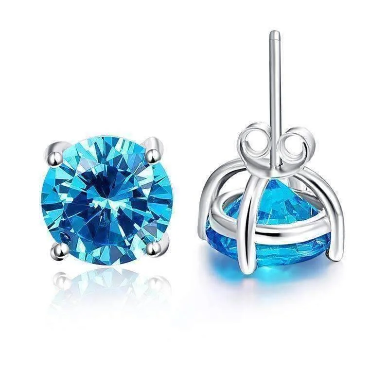 elegant drop earrings for women -Tahitian Blue 5.9CT Round Blue Topaz 925 Sterling Silver IOBI Precious Gems Stud Earrings for Woman