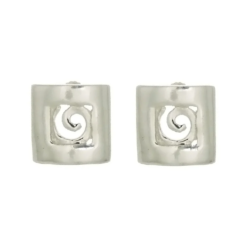 long drop earrings for women -Sterling Silver Stud Earrings Square with Spiral