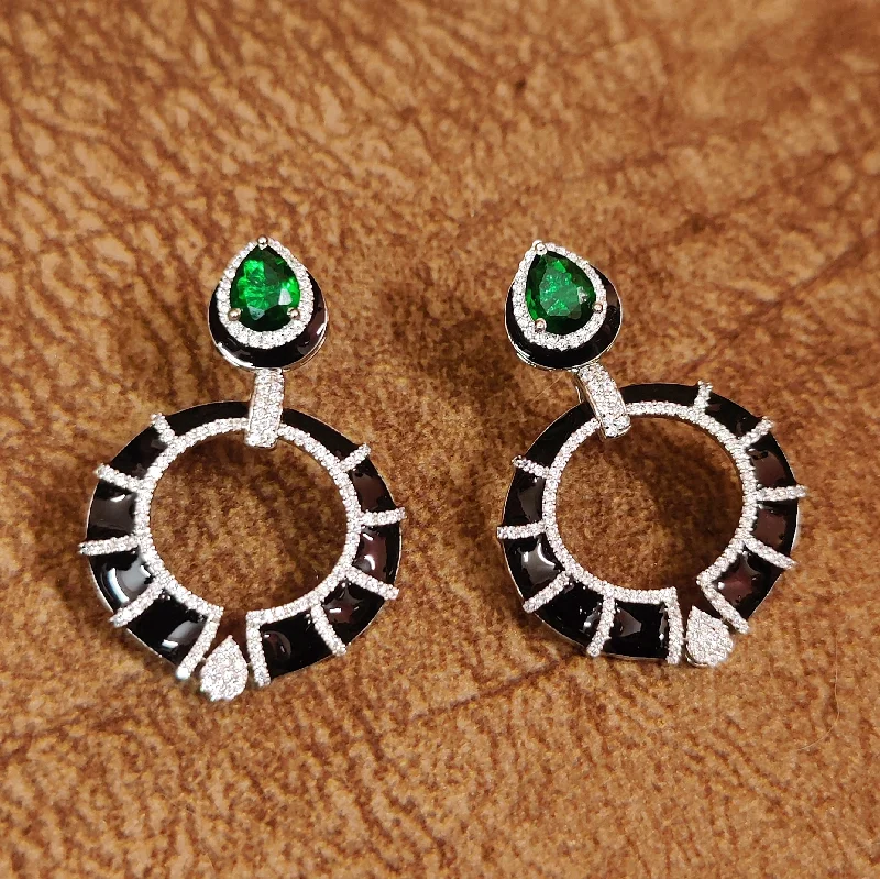 wedding earrings for women -EMERALD GREEN CZ STUDDED MEENAKARI EARRINGS