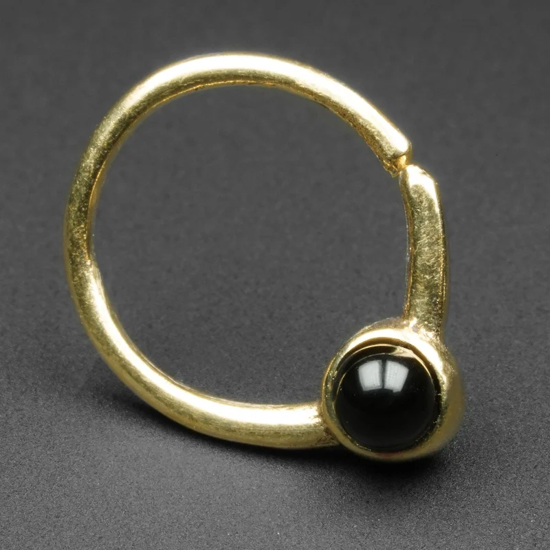 contemporary rings for women -Black Onyx & Brass Seamless Septum Ring