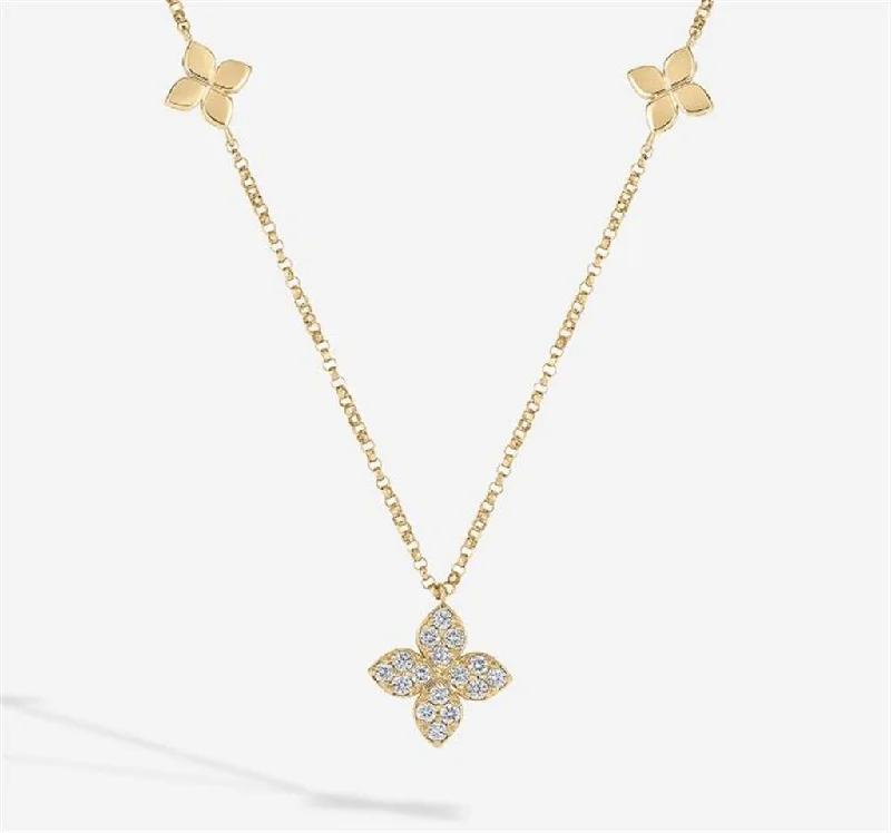 trendy necklaces for women -Roberto Coin Love by the Yard Flower Diamond Station Necklace