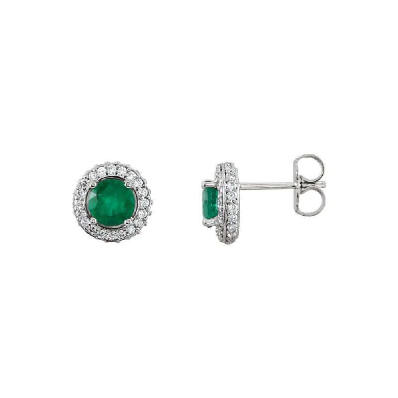 layered earrings for women -Emerald & Diamond Entourage 8mm Post Earrings in 14k White Gold