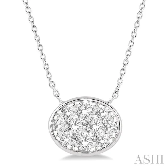 vintage necklaces for women -OVAL SHAPE EAST-WEST LOVEBRIGHT ESSENTIAL DIAMOND PENDANT