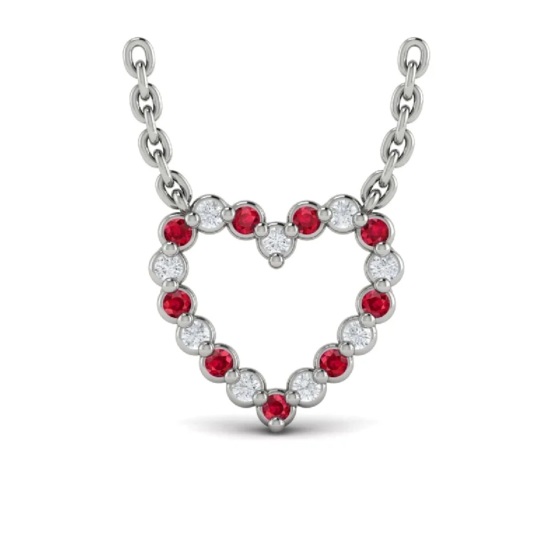 special occasion necklaces for women -Diamond and Ruby  Open Heart Pendant Link Necklace