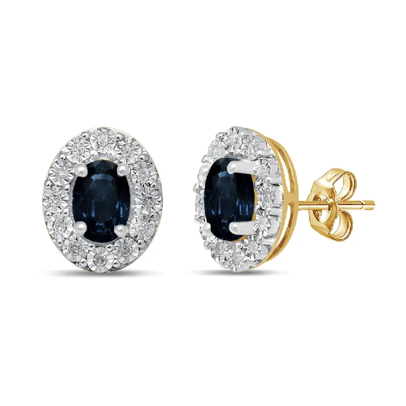 gold hoop earrings for women -9ct Yellow Gold Diamond Set Sapphire Earrings